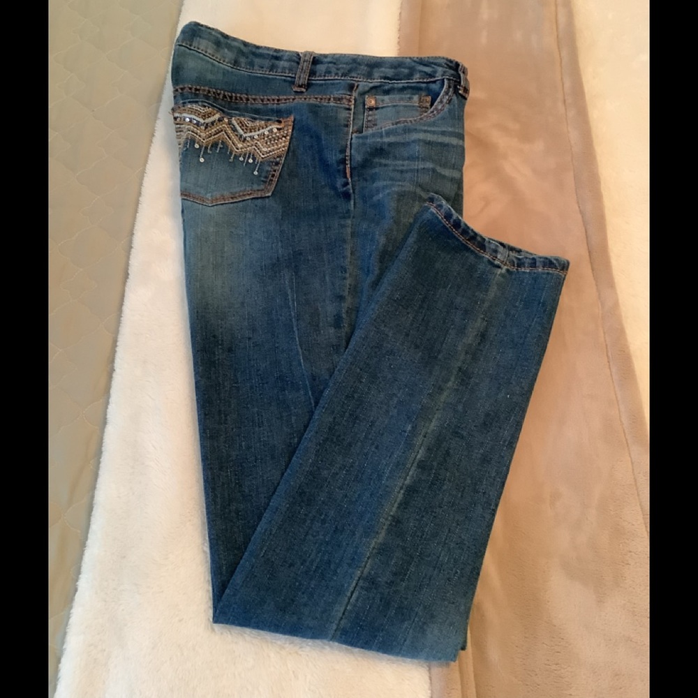 Arizona jeans sequin on pockets size 16.5 Junior blue stretch 34 waist i…